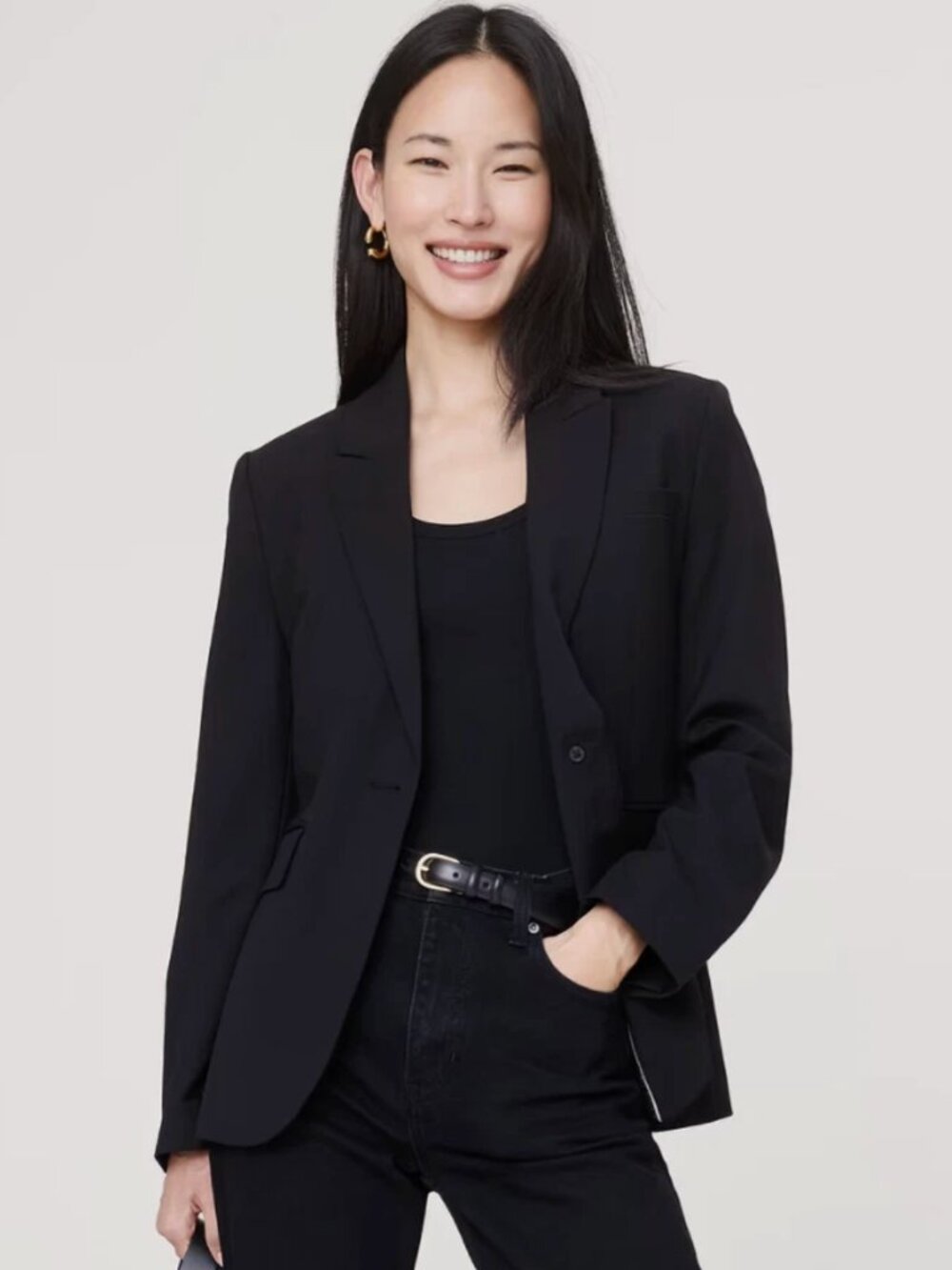 Banana Republic Black Suit Jacket 8 Petite Wool Blend Stretch